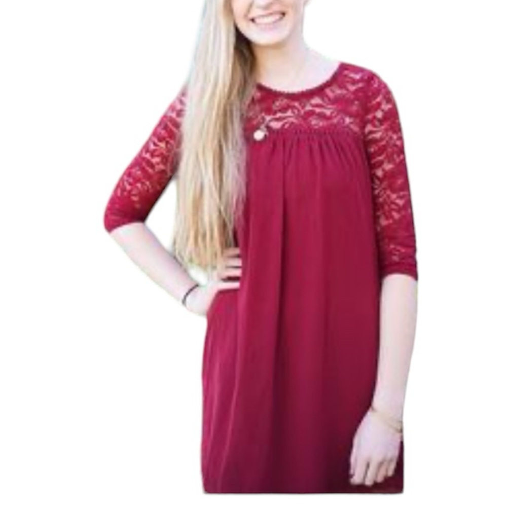 LUXOLOGY Lace Yoke Burgundy swing dress size 8